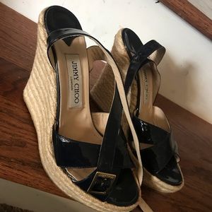 Lightly worn Navy strappy Jimmy Choo Wedge